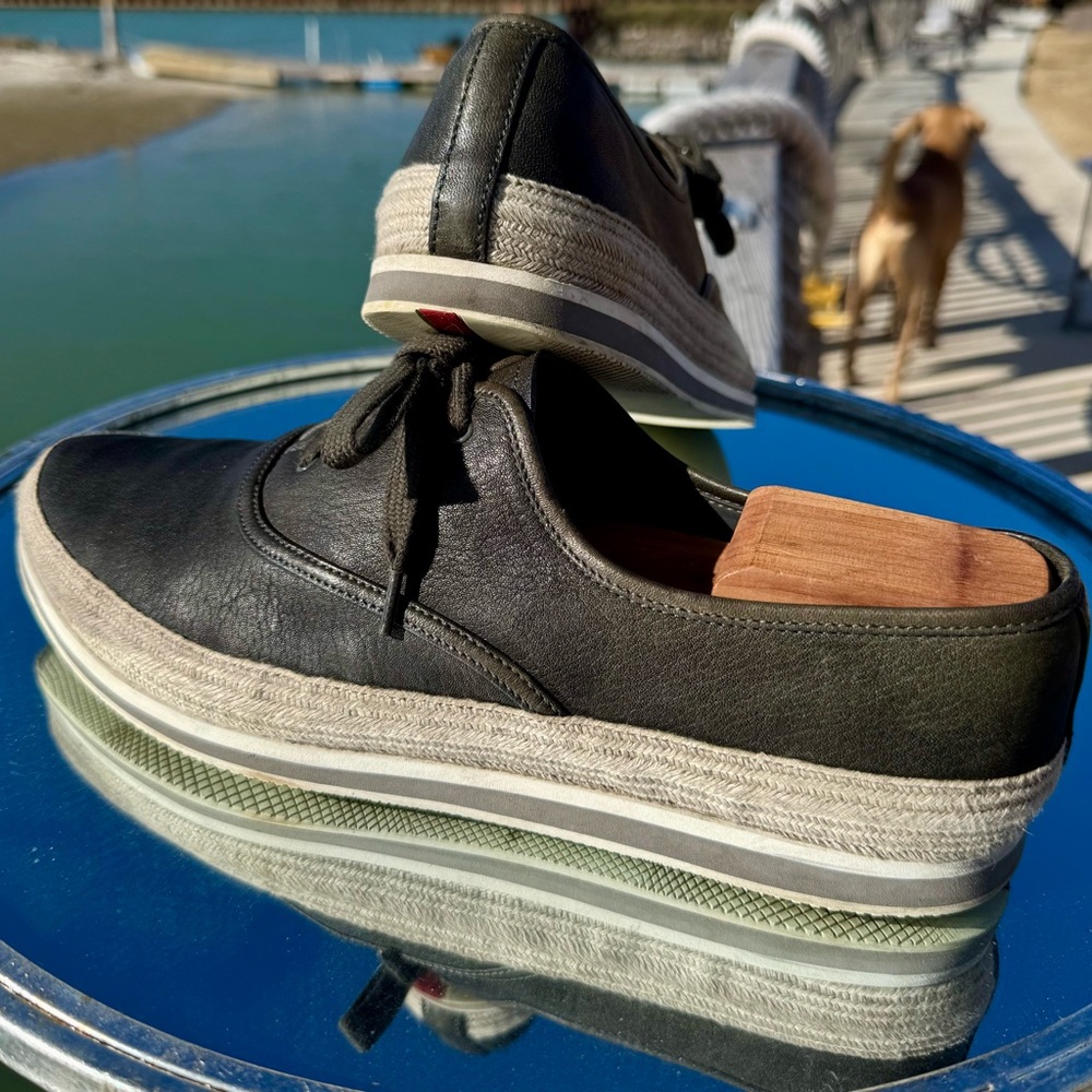 Prada Black Loafers with Platform Sole and Suede Material